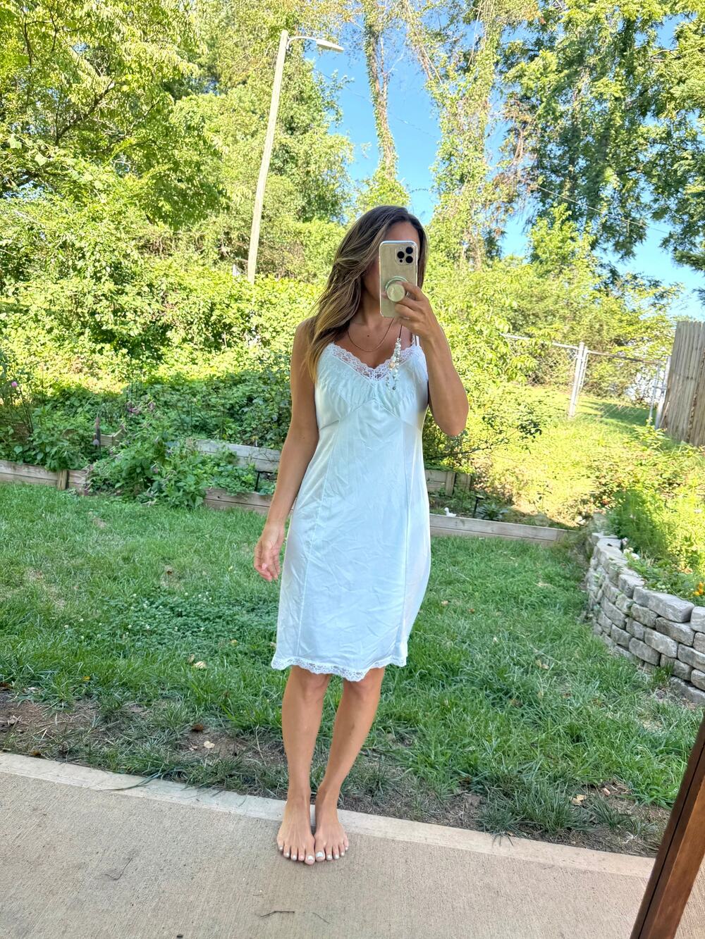 Hand-Dyed Vintage Powder Blue Lace Slip Dress